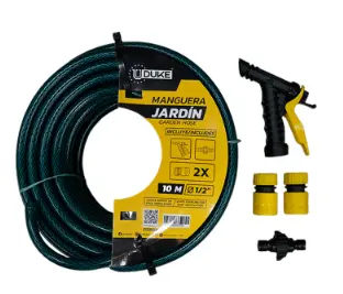 MANGUERA DE JARDIN UDUKE USO DOMESTICO X 10 METROS (SUAN) ACOPLE RAPIDO Y PISTOLA